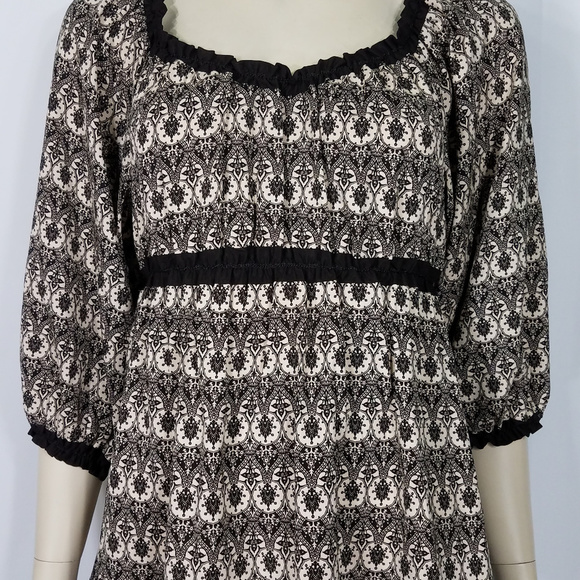 NWT Max Studio brown ivory stretchy peasant top blouse ladies juniors Small - Picture 1 of 8